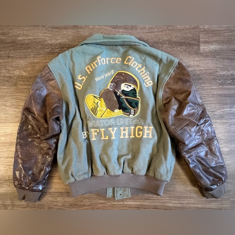 Vintage US AIR FORCE Leather Varsity Jacket Men’s L/XL Aviator Fly High‎ USA